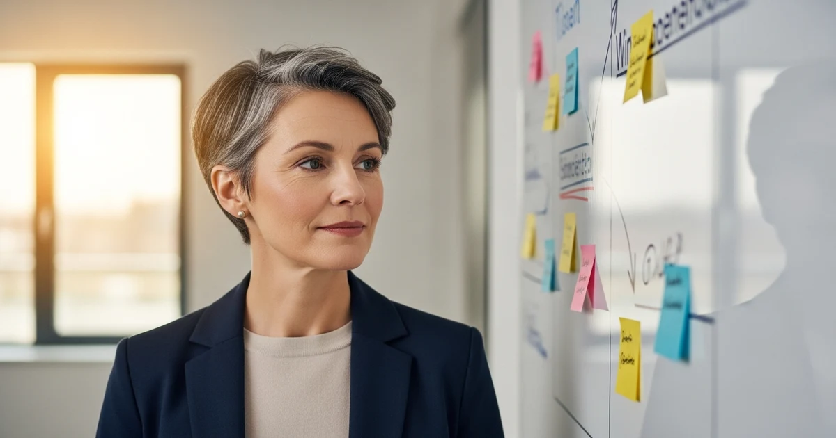 Führungskraft erklärt Change-Management-Konzept am Whiteboard