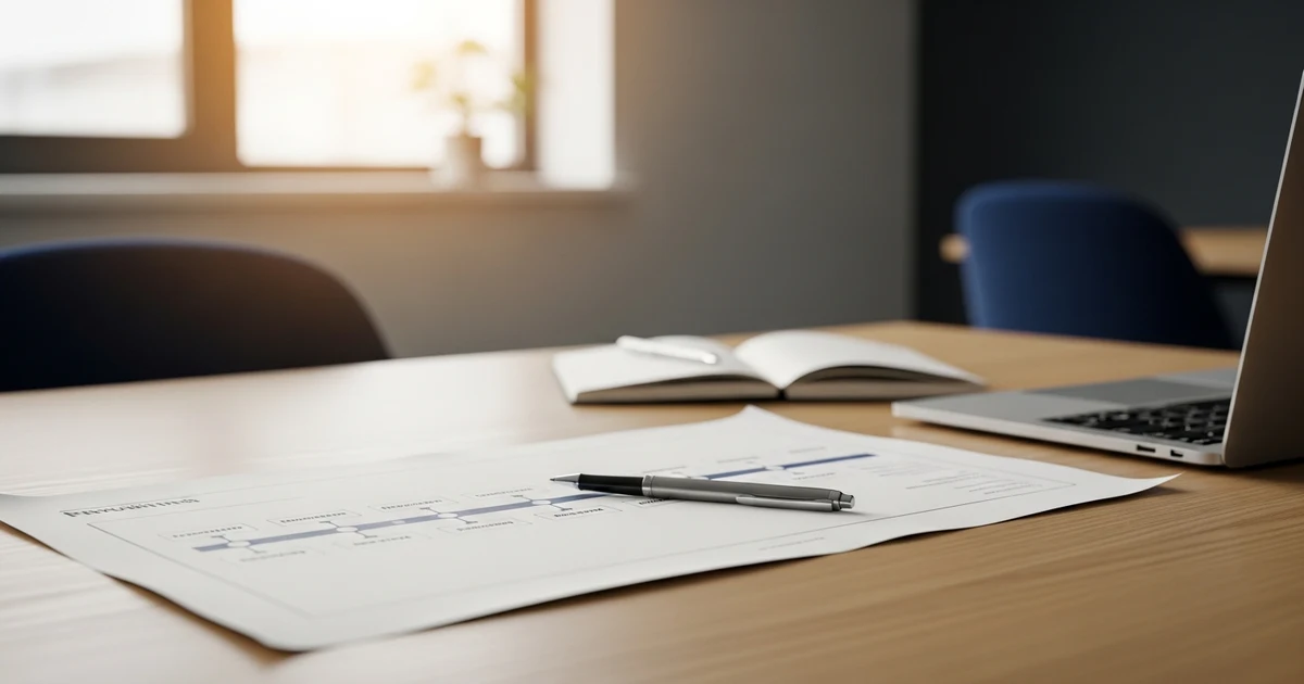 Strategische Roadmap auf Papier mit Meilensteinen für KI-Einführung