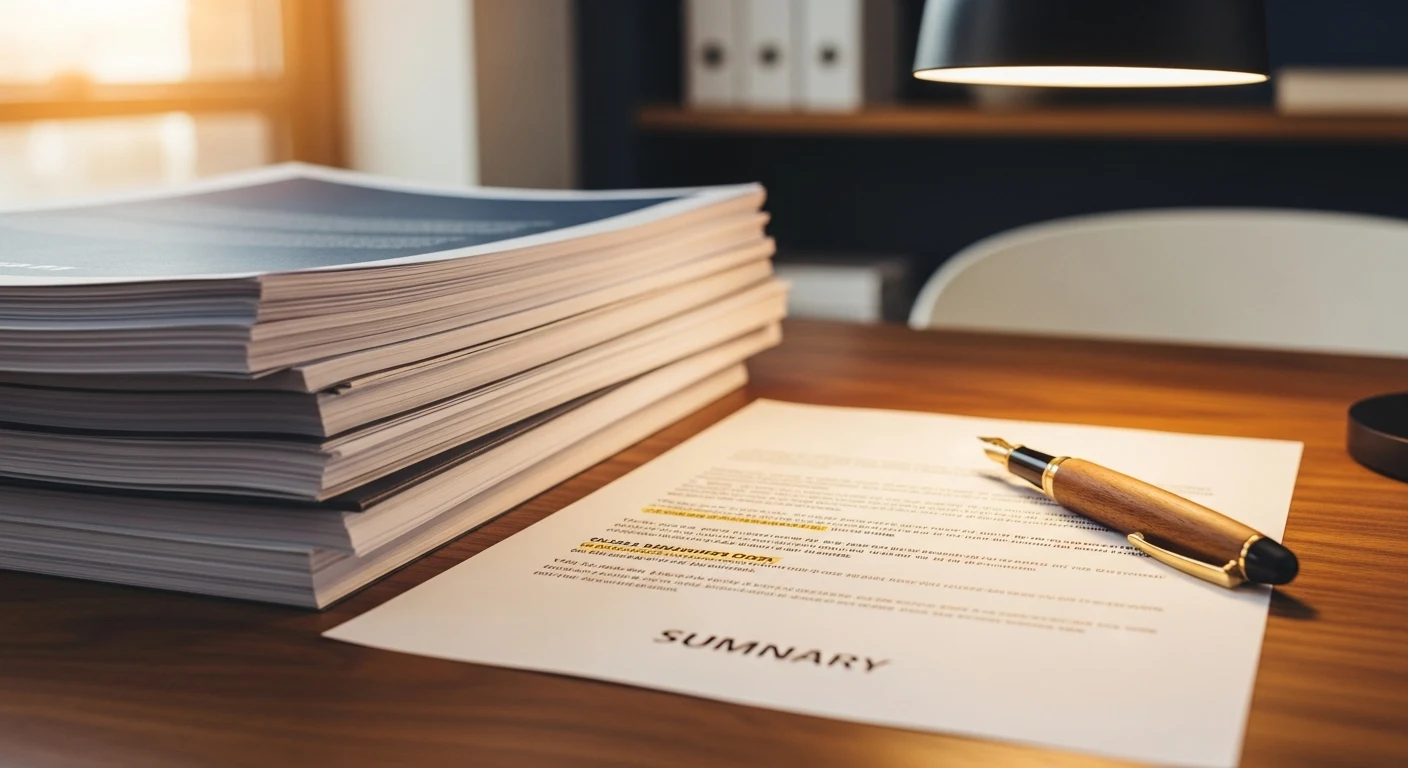 Symbolbild: Drei Menschen im Büro lesen gemeinsam ein Management Summary.