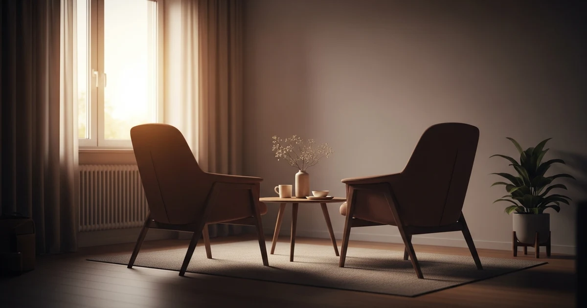 Zwei Stühle in Mediationsraum symbolisieren präventives Konfliktmanagement