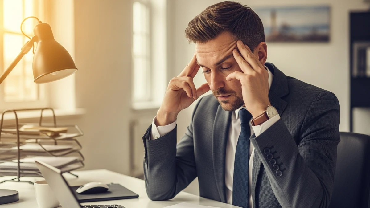 Eine Führungskraft zeigt Zeichen von Arbeitsbelastung im Büroalltag