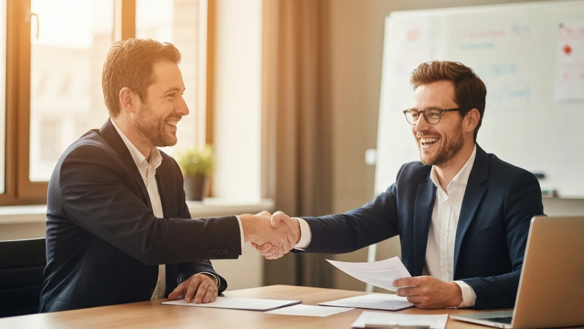 Zwei Geschäftspartner einigen sich respektvoll in einer Verhandlung