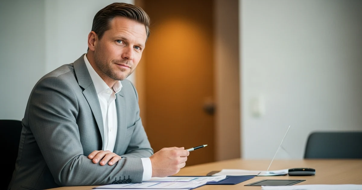 Einkäufer in selbstbewusster Verhandlungsposition am Konferenztisch