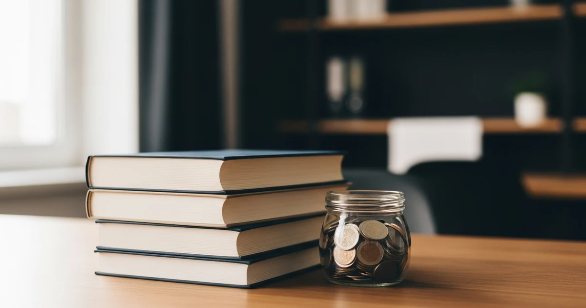 Bücher und Münzglas symbolisieren finanzielle Weiterbildungsförderung